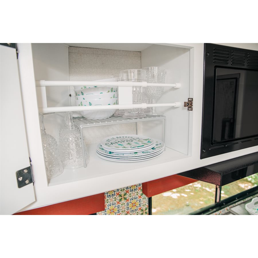 Camco Refrigerator Content Brace, Bar Extends From 19 in Length to 34 in Length, White Plastic - 44074