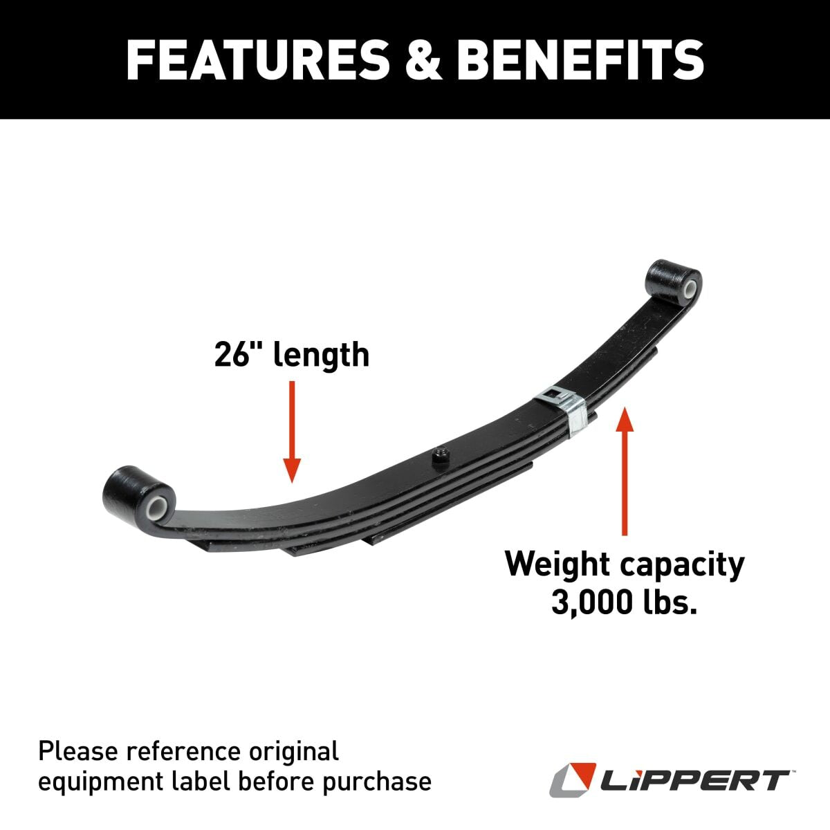Lippert Trailer Axle Leaf Spring, 25.25 in Free Length, 26 in Loaded Length, 1.75 in Loaded Arch Height - 702096