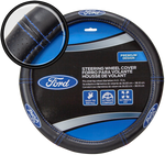 Plasticolor Steering Wheel Cover, For 14-1/2 To 15 in Wheels, Ford Oval Logo With Blue Contrast Stitching, Black - 006692R01