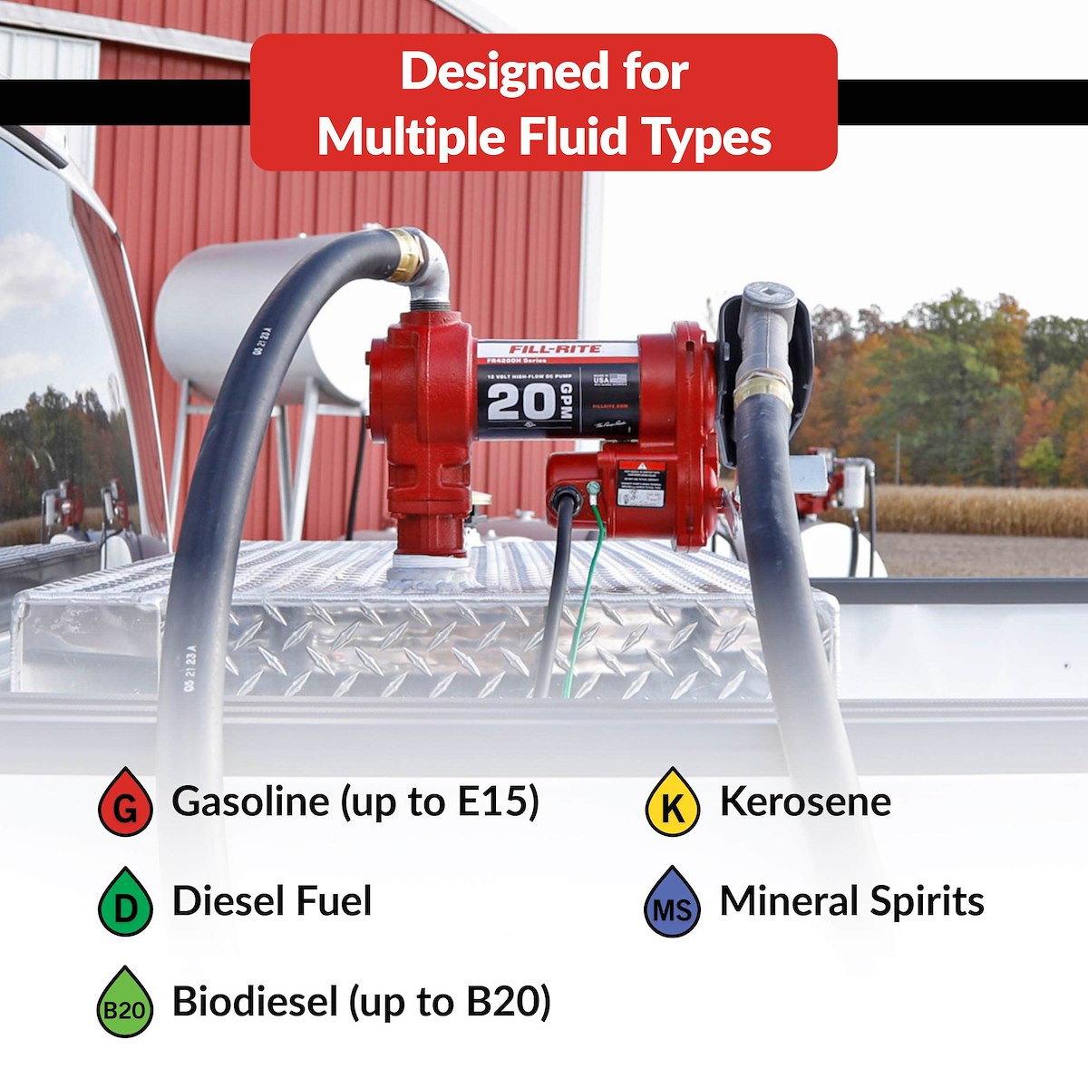 Fill-Rite Liquid Transfer Tank Pump, Diesel/Gasoline/Kerosene/E15/Biodiesel Up To B20, 12 V DC, 20 gal Per Minute - FR4210H