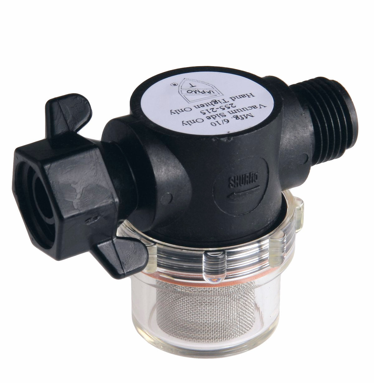 SHURflo Fresh Water Pump Strainer, 1/2 in NPSM Inlet And 1/2 in Female Swivel Outlet, 50 Mesh Stainless Steel Screen - 255-315
