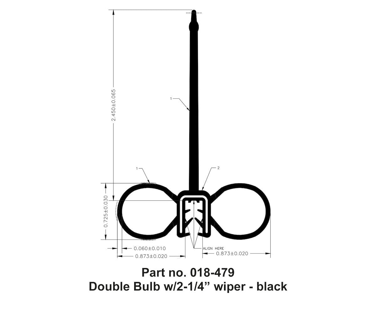 AP Products Slide Out Seal, Double Bulb Type With 2-1/4 in Wiper, 2 in Width x 3 in Height x 28 ft Length, Black - 018-479