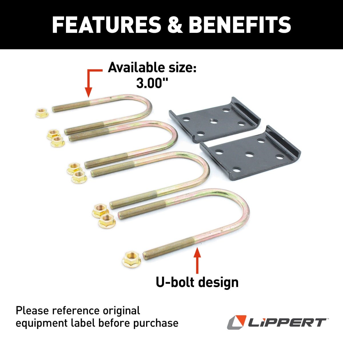 Lippert Leaf Spring Axle U Bolt Kit, For 3 in Axle Tube, 6-1/2 in Length, 1/2 in -20 Thread Size - 297429