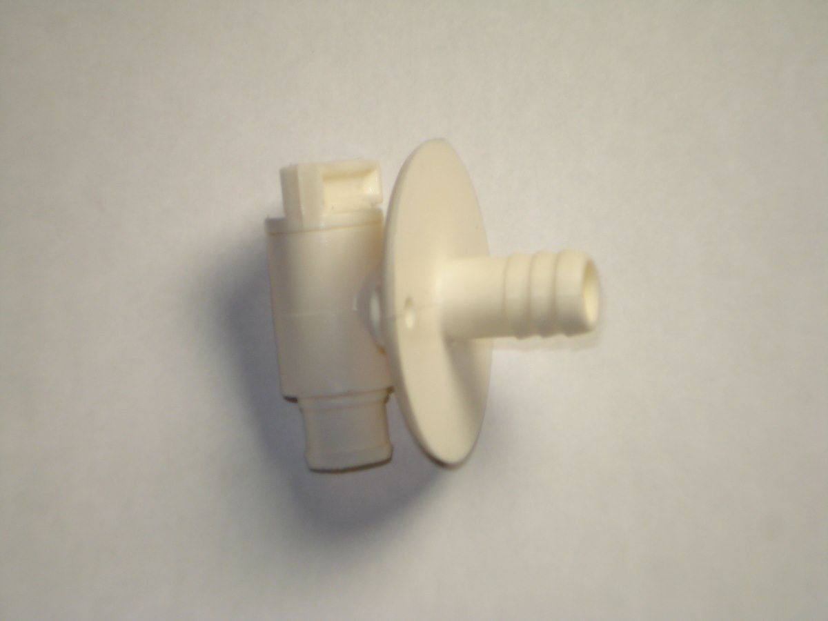 Petersen Molding Fresh Water Tank Drain Valve, Dual Hose Size To Fit 1/2 in, With 1/2 in Barb, Colonial White - 18-958-C/W