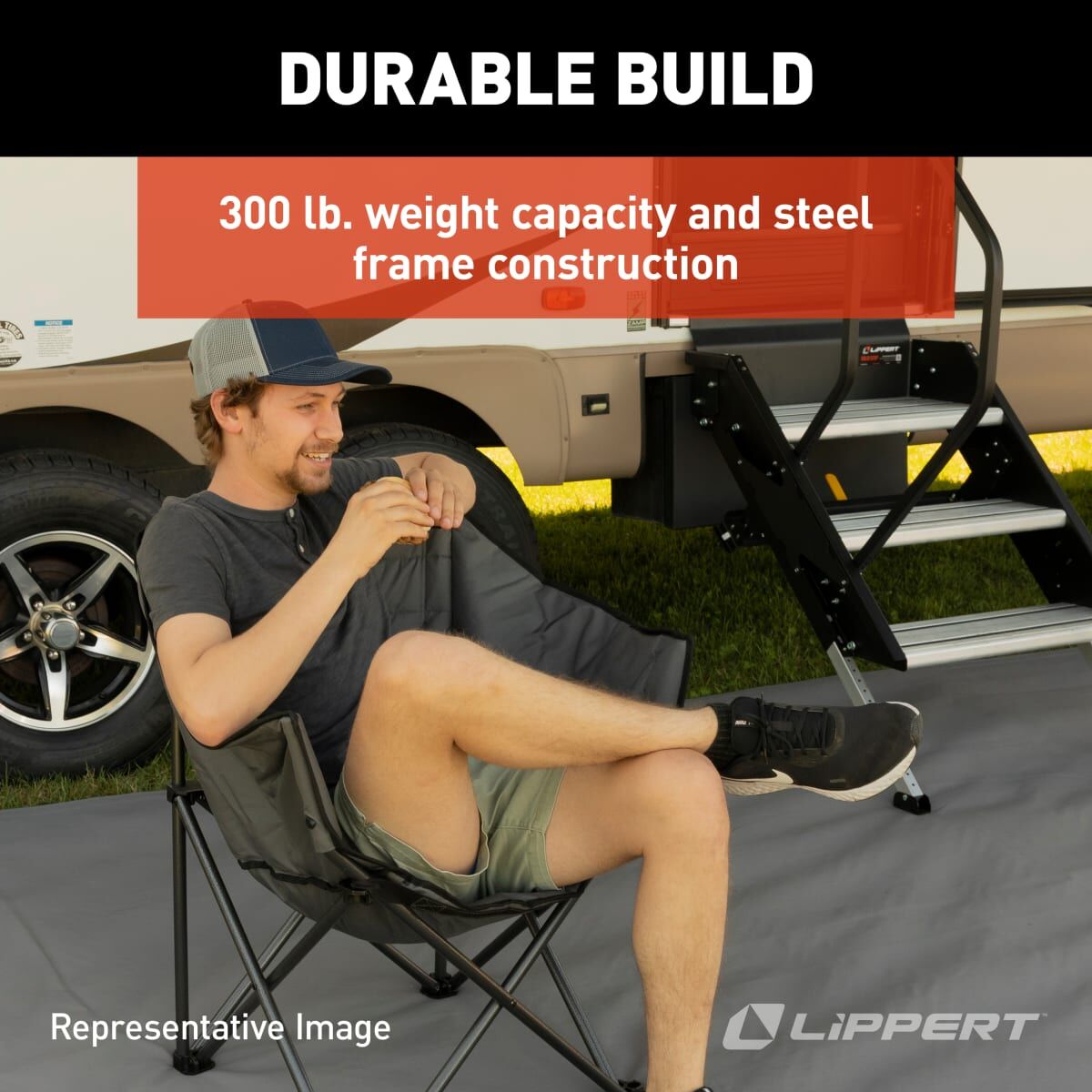 Lippert Camping Chair, 38-1/2 in Length x 26 in Height x 42 in Depth, 500 lb Weight Capacity - 2022114828