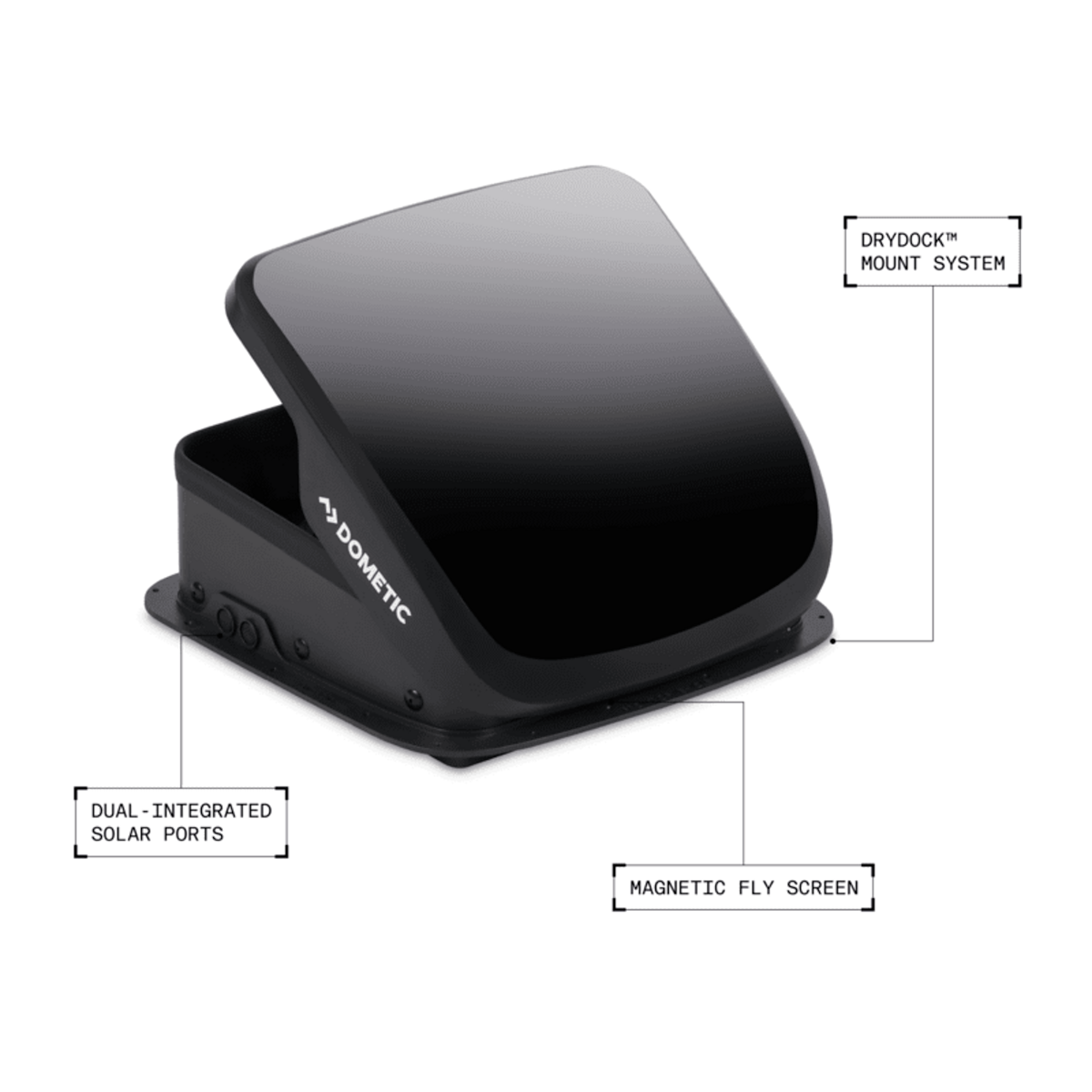 Dometic Roof Vent, For 14 in x 14 in, With 5-Speed/Reversable Fan, Black Dome/Black DryDock Mounting Base/White Interior - 9630002550