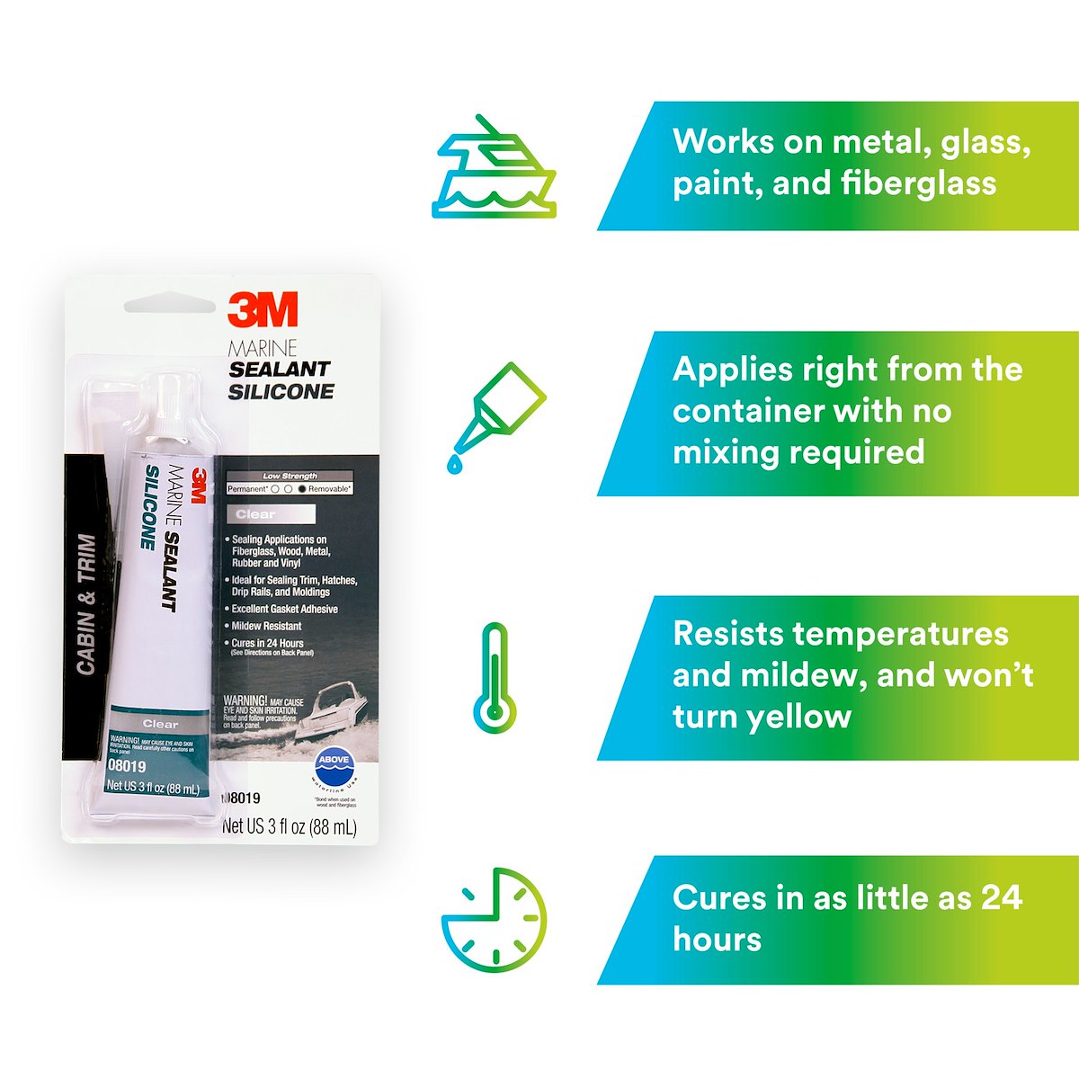 3M Adhesive Sealant, 3 oz Tube, 5 To 10 Minutes Tack Free Time, 220 PSI Tensile Strength - 08019