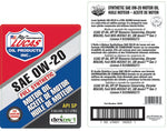 Lucas Oil Oil, SAE 0W-20, 6 gal Bag In Box - 18003