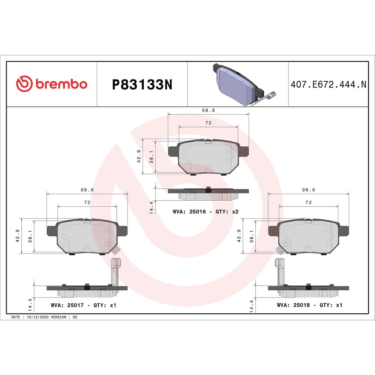 Brembo Brake Pads P83133N product image 7