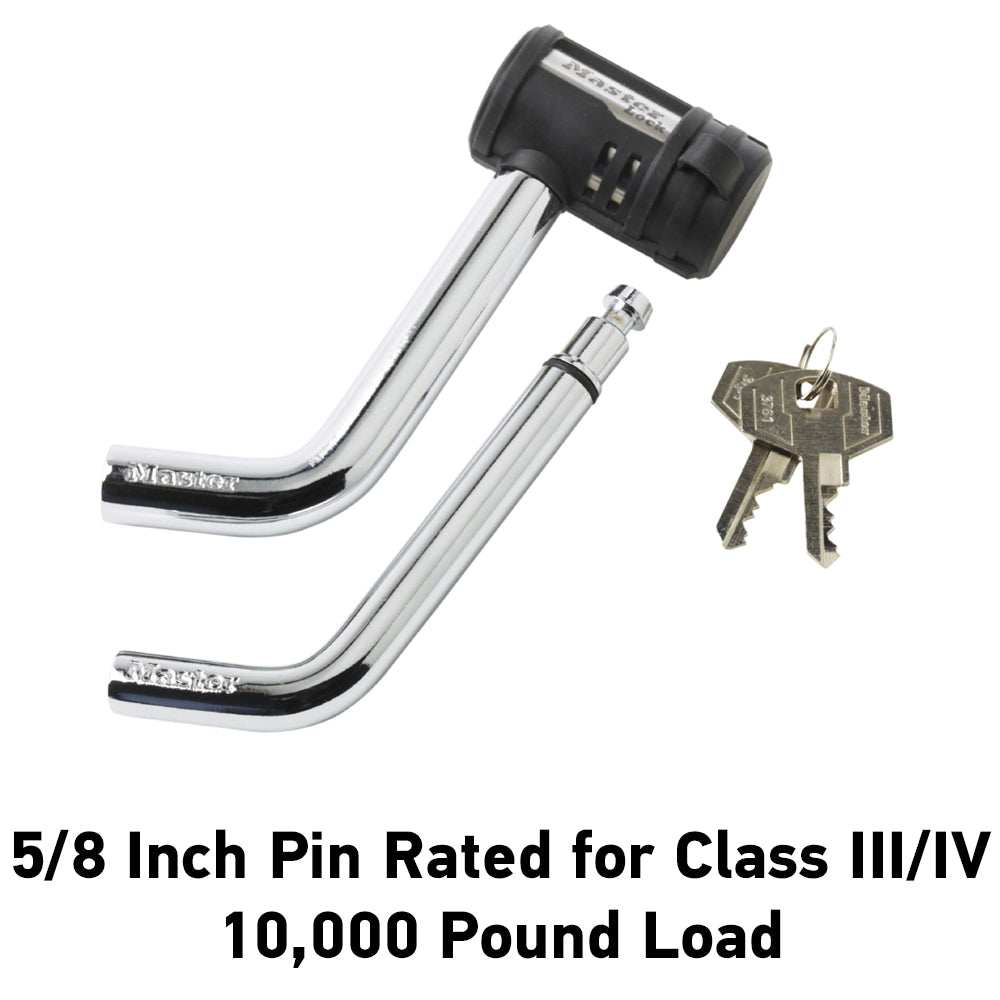Master Lock Starter Sentry Trailer Hitch Pin, Fits 1/2 in Diameter And 5/8 in Diameter, 3 in Length, 4 Pin Tumbler Mechanism Resists Picking - 2866DAT