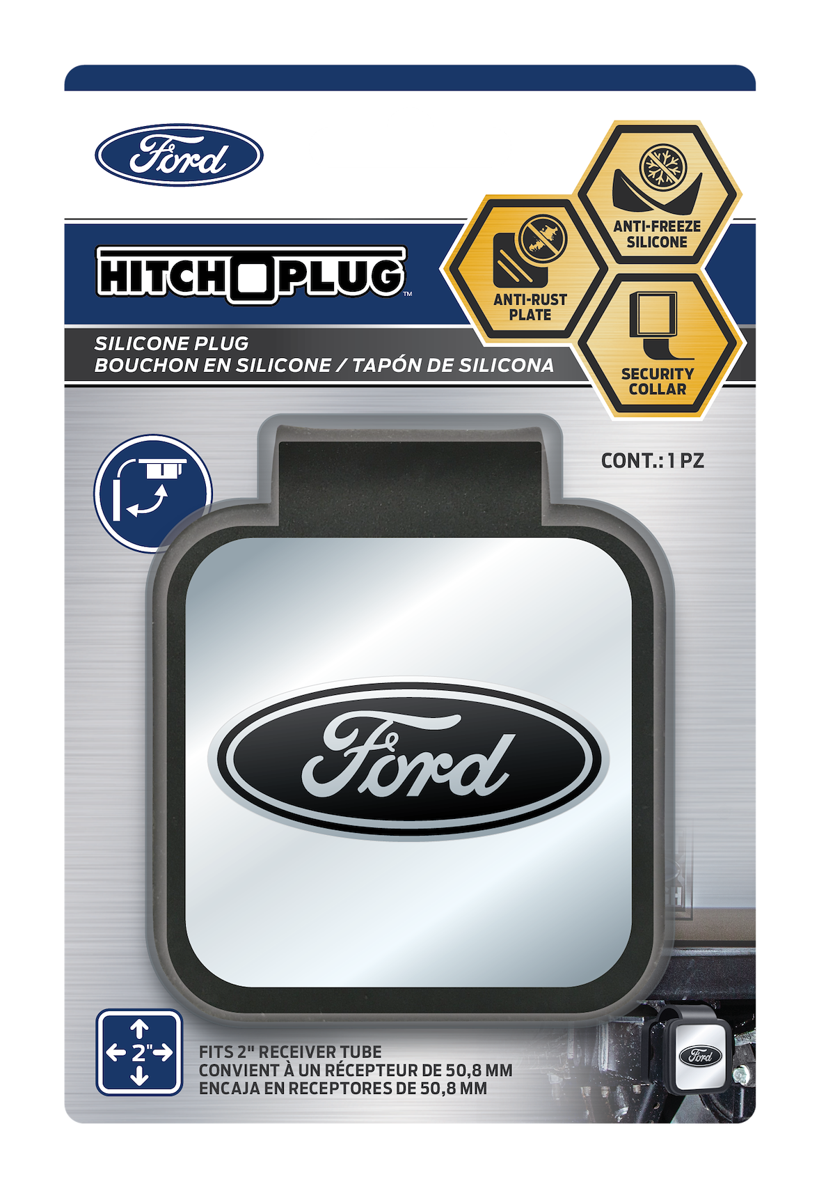 Plasticolor Trailer Hitch Cover, For 2 in Receivers, Black/Silver - 002307R01
