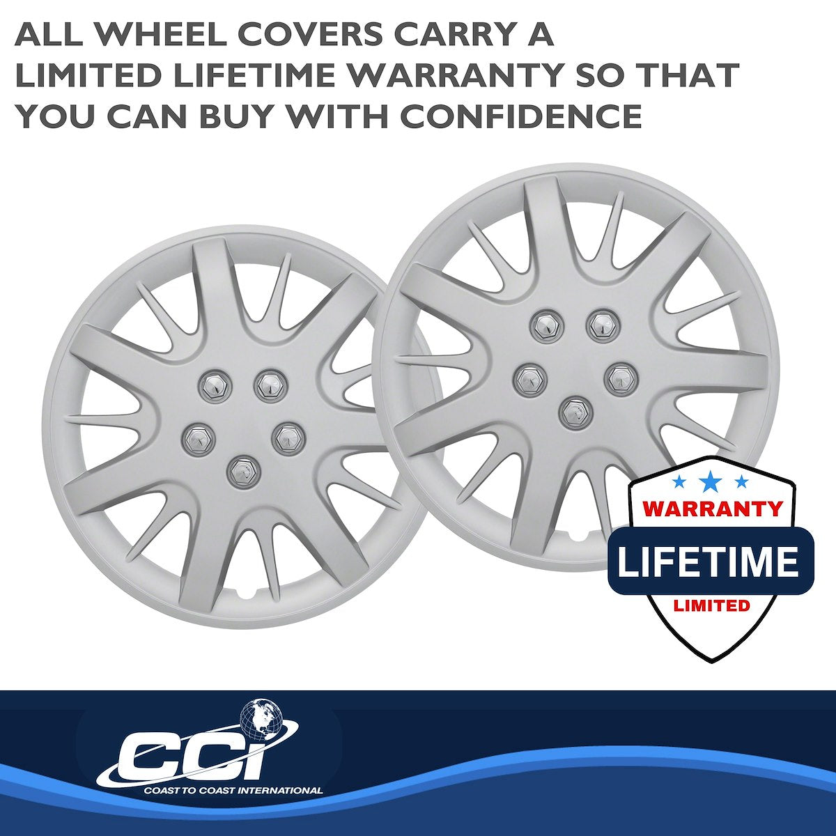 Coast2Coast Wheel Cover, 16 in, 7 Split Spoke, Spring Steel Clip, Set Of 4 - IWC18916S