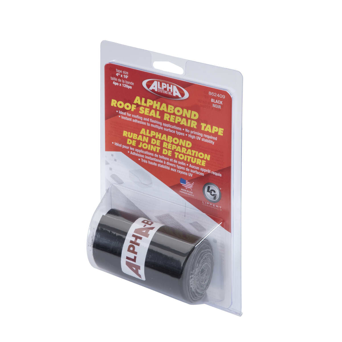 Lippert Roof Repair Tape, Alphabond/Alpha Systems QTPOBL410LCI, 4 in Width x 10 ft Roll, Black - 862409