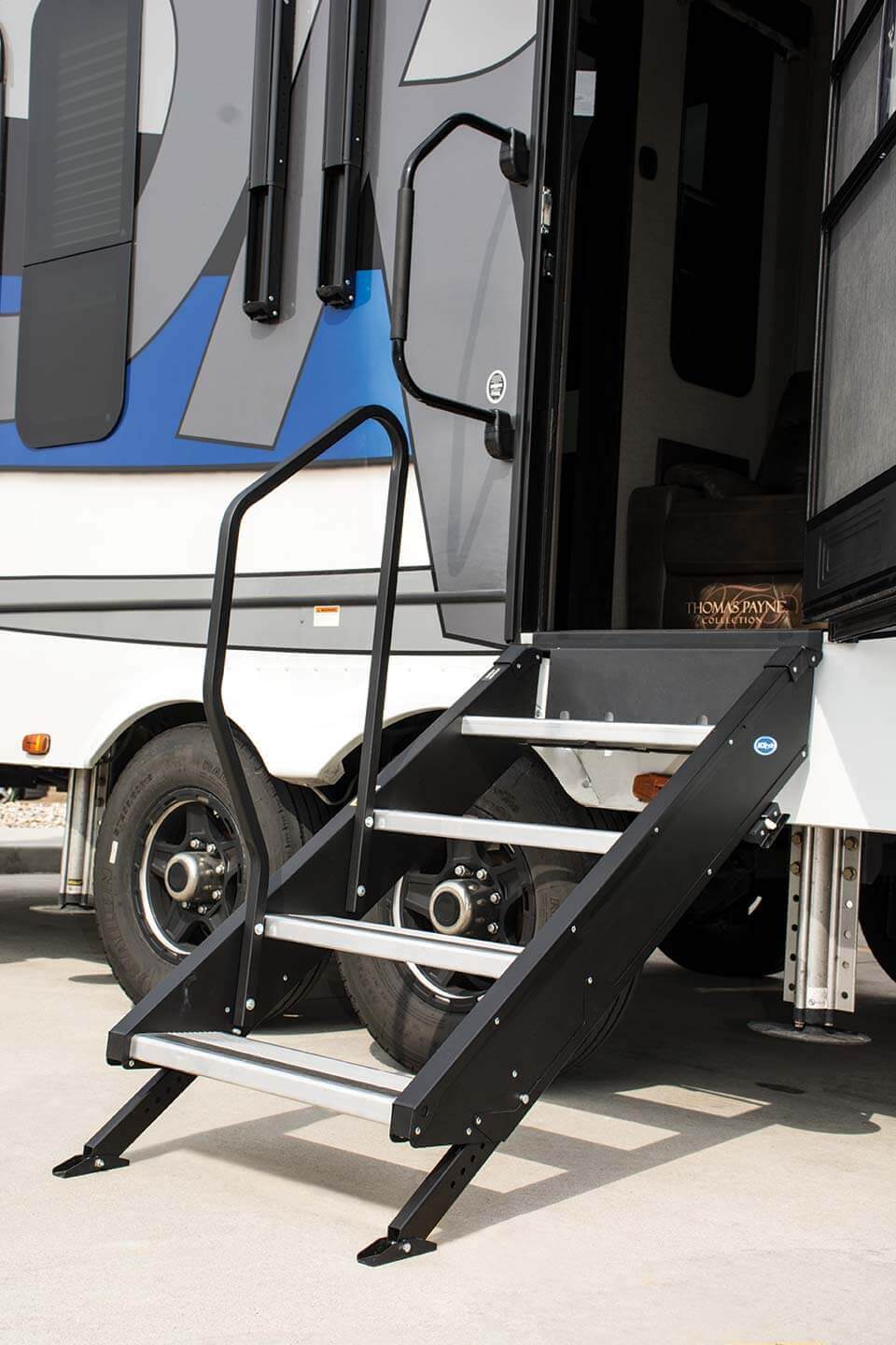 MOR/ryde Entry Step Hand Rail, Use With 1st Generation StepAbove 4 Step RV Steps, Black - STP214-006H