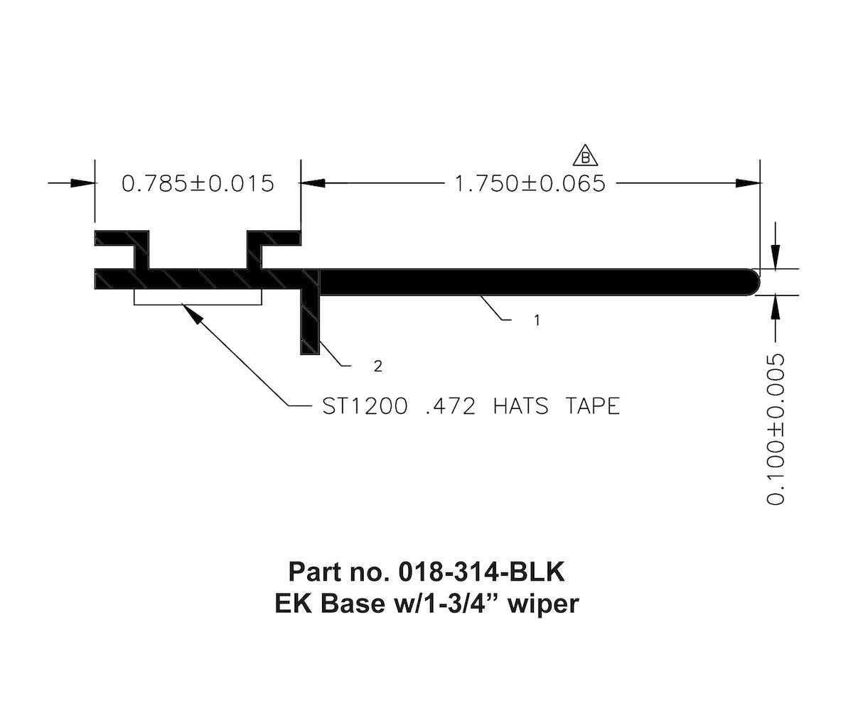 AP Products Slide Out Seal, EK Seal Base With 1-3/4 in Wiper, 1/2 in Thickness x 2-1/2 in Width x 35 ft Length, Black - 018-314-BLK