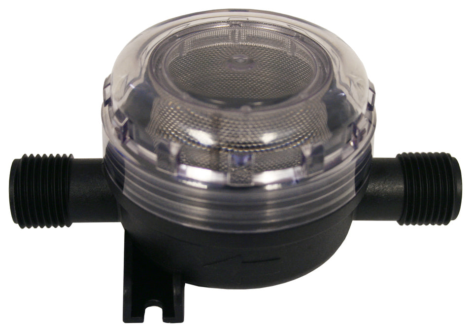 Flojet Fresh Water Pump Strainer, 1/2 in Inlet MPT x 1/2 in Outlet MPT, Stainless Steel, 40 Mesh Screen - 01740004A