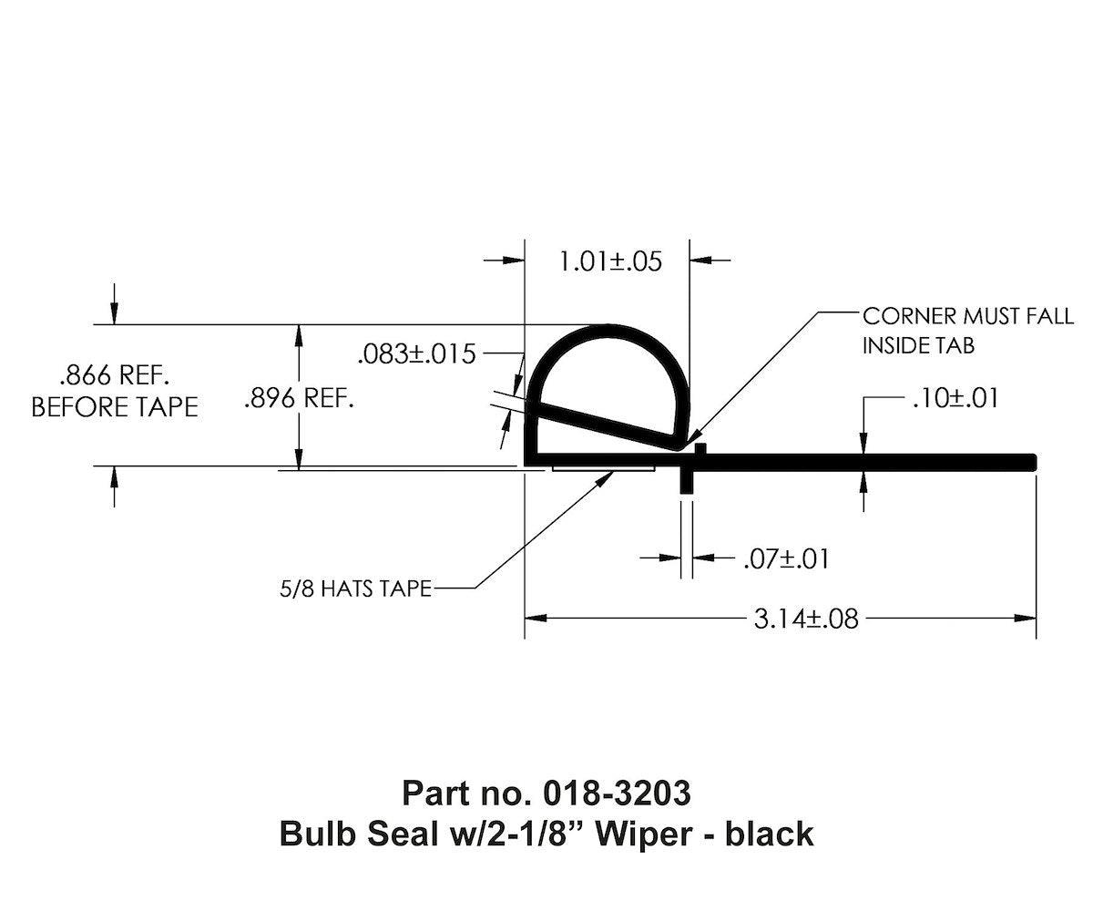 AP Products Slide Out Seal, 2-1/8 in Wiper, 3-9/64 in Width x 7/8 in Thickness x 30 ft Length, Black - 018-3203