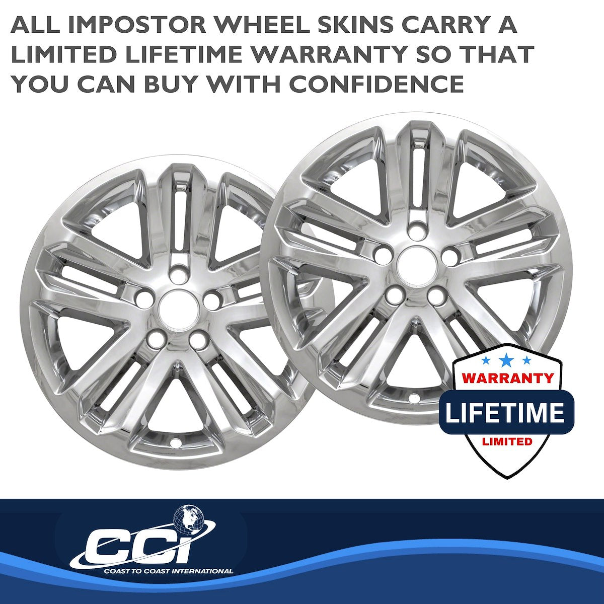 Coast2Coast Wheel Skin, 18 in, 5 Split Spokes, Chrome, Set Of 4 - IWCIMP370X