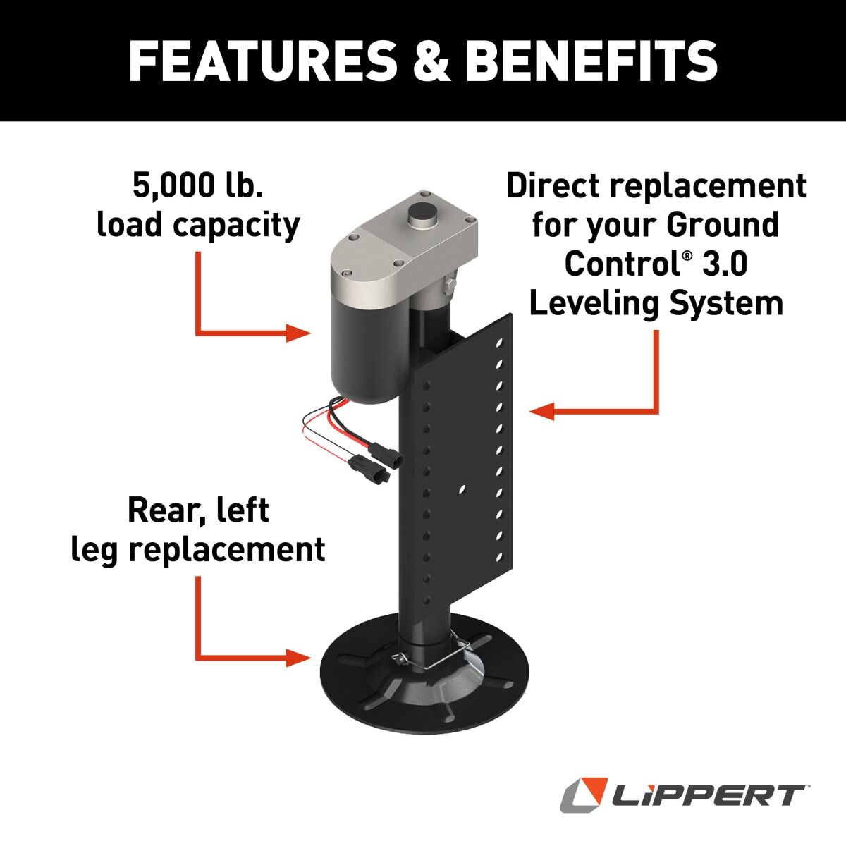 Lippert Leveling System Component, Hall Effect Jack For Ground Control 3.0 System, 5000 lb Capacity - 305339