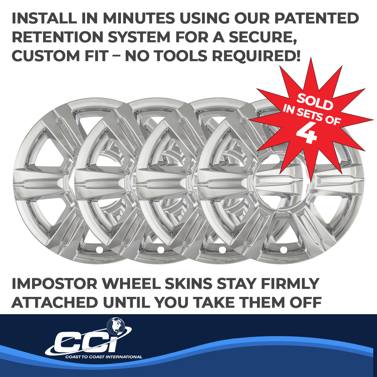 Coast2Coast Wheel Skin, 17 in, 6 Spokes, Chrome, Set Of 4 - IWCIMP369X