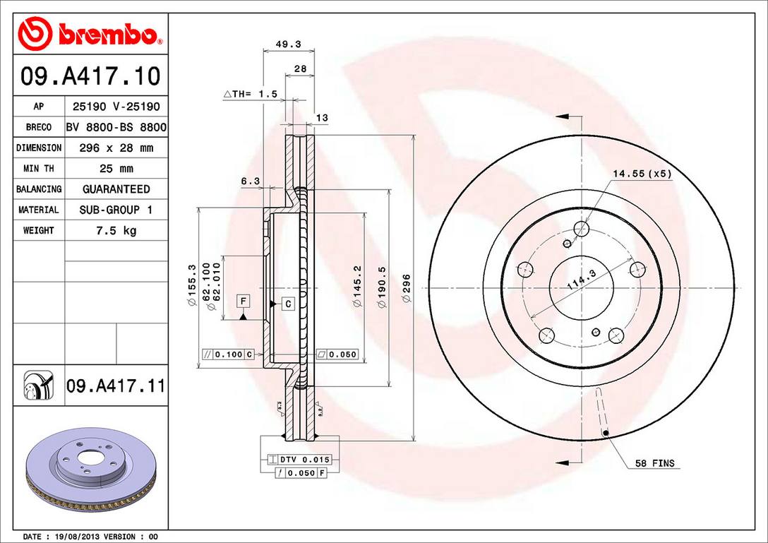 Brembo Brake Rotors 09A41711C02 product image 3
