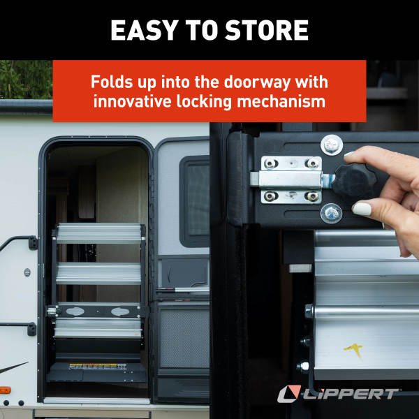 Lippert Entry Step, Solid Step  4.0, 4 Manual Fold-Up Steps, 30 in Width x 8-1/2 in Depth - 2024057001