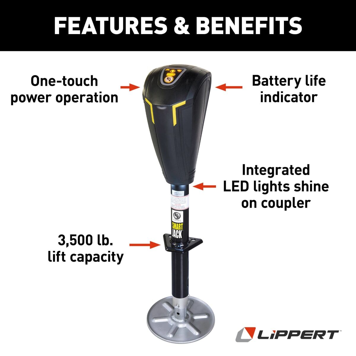 Lippert Trailer Tongue Jack, 3500 lb Capacity, 18 in Stroke, Black - 643589