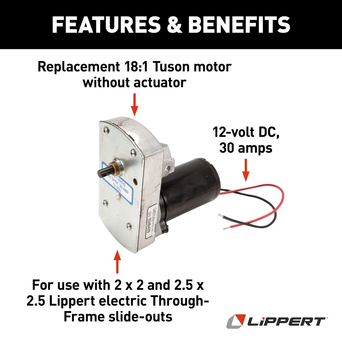 Lippert Slide Out Motor, 5800 RPM, 30 amp, 12 V DC - 132682