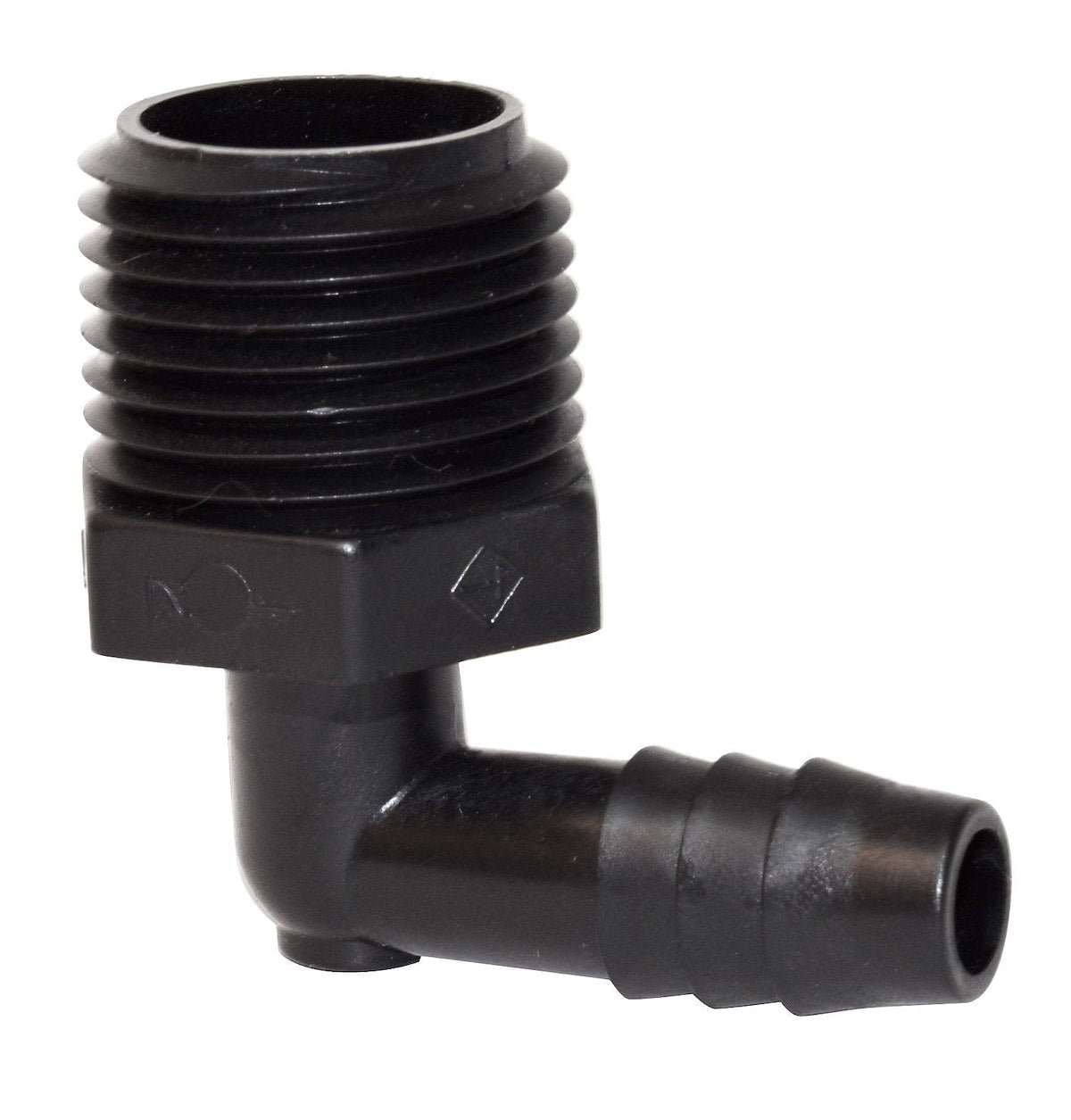 Valterra Fresh Water Fitting, 90 degree Elbow Male Adapter, 1/2 in Male NPT x 3/8 in Barb - RF882