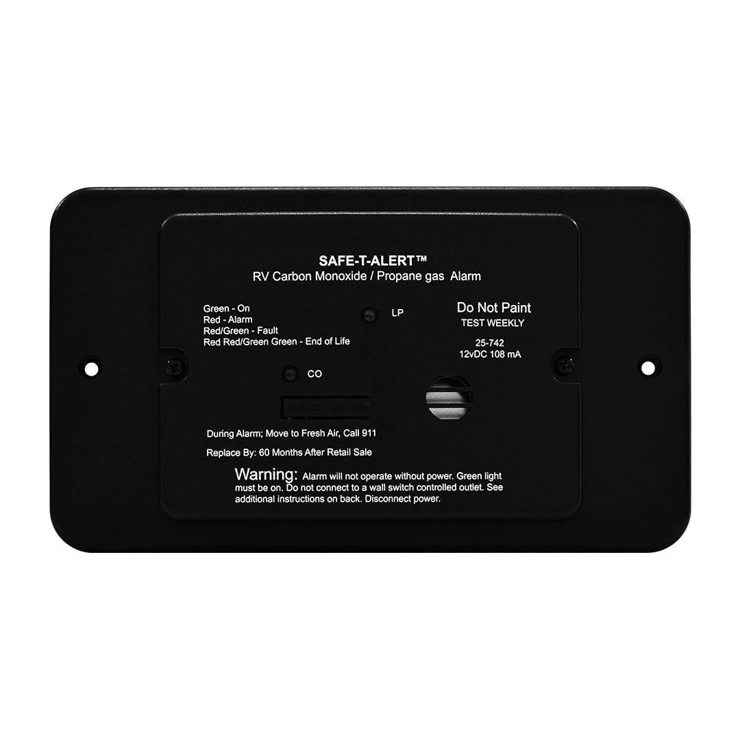 MTI Industries Carbon Monoxide/Propane Leak Detector, With LED Indicator, 12 V DC Hardwire, Black - 25-742-BL-TR