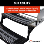Lippert Entry Step, 2 Manual Folding Steps, 24 in Width x 7 in Depth, Powder Coated Black Heavy Gauge Steel - 432682