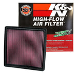 K&N Air Filter, Red, 10-3/4 in Length x 9-7/8 in Width x 1 in Height - 33-2385