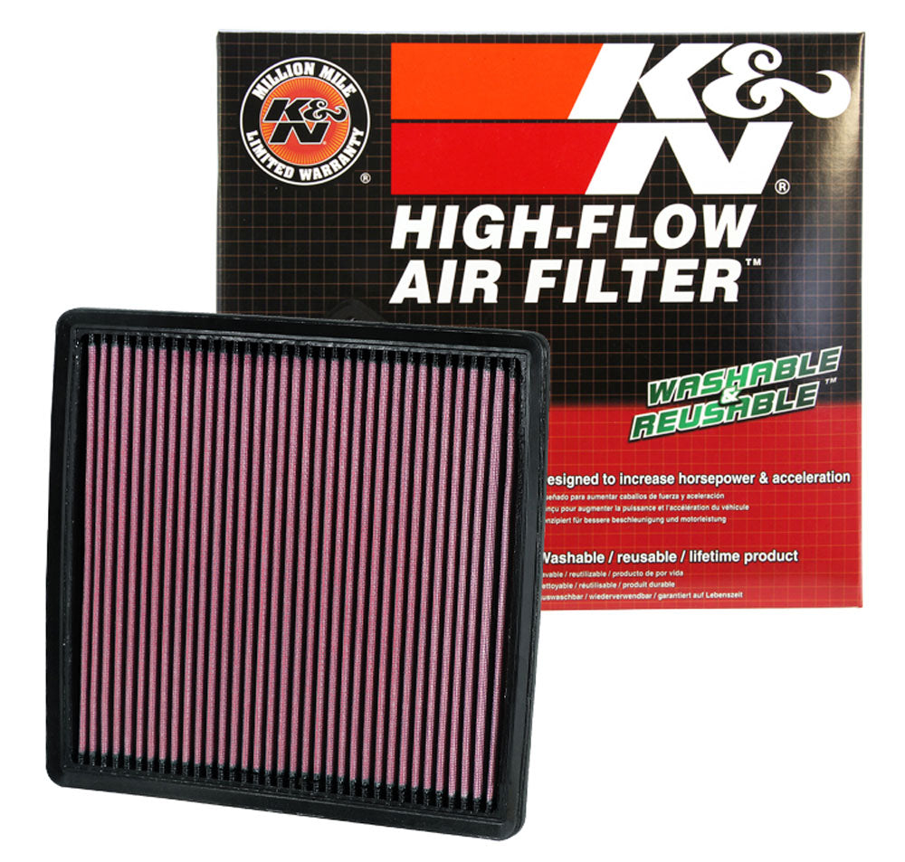 K&N Air Filter, Red, 10-3/4 in Length x 9-7/8 in Width x 1 in Height - 33-2385