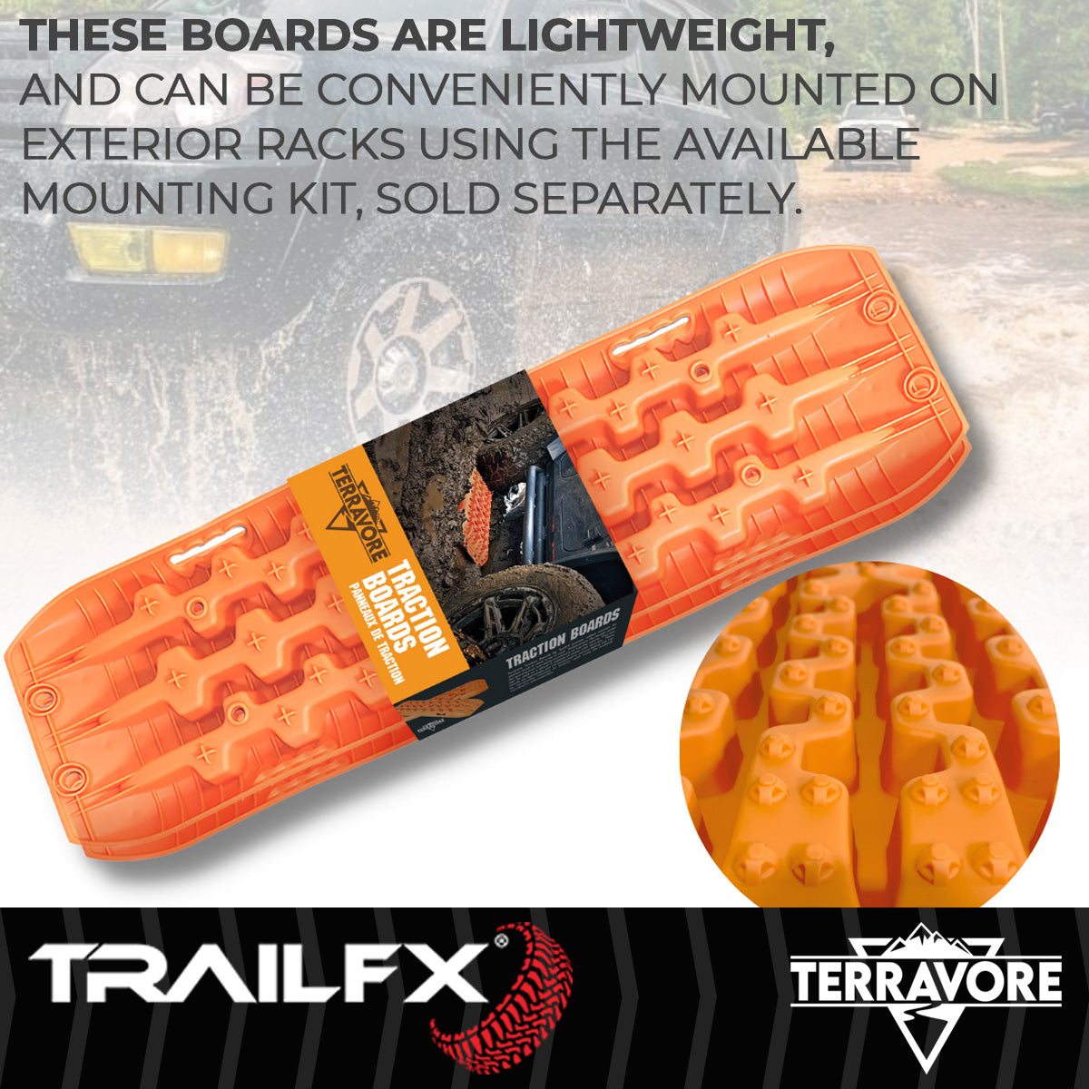 TrailFX Traction Mat, 42-1/2 in Length x 12-1/2 in Width x 2-1/2 in Height, Supports 20,000 lb, Set Of 2 - TBOR01