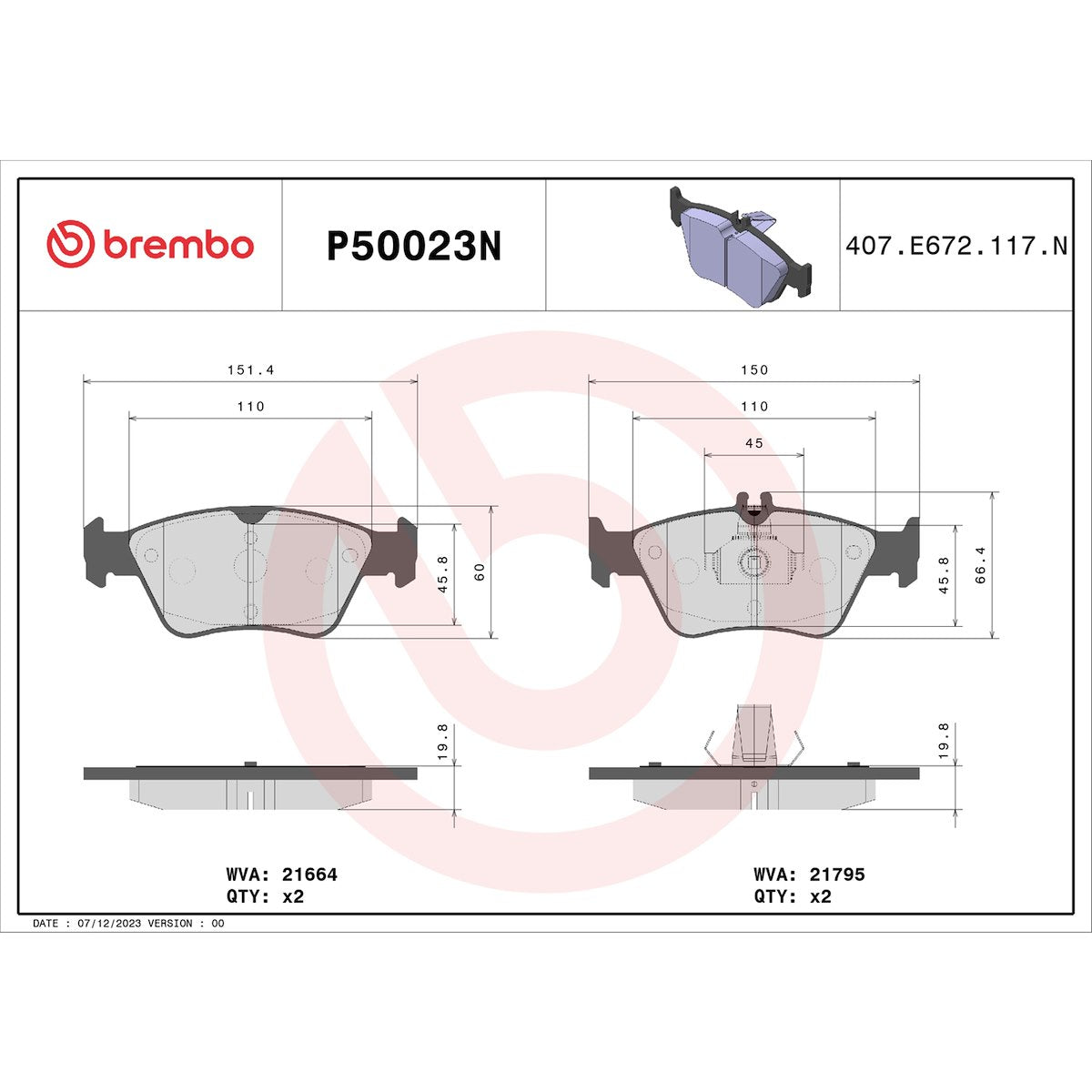 Brembo Brake Pads P50023N product image 3