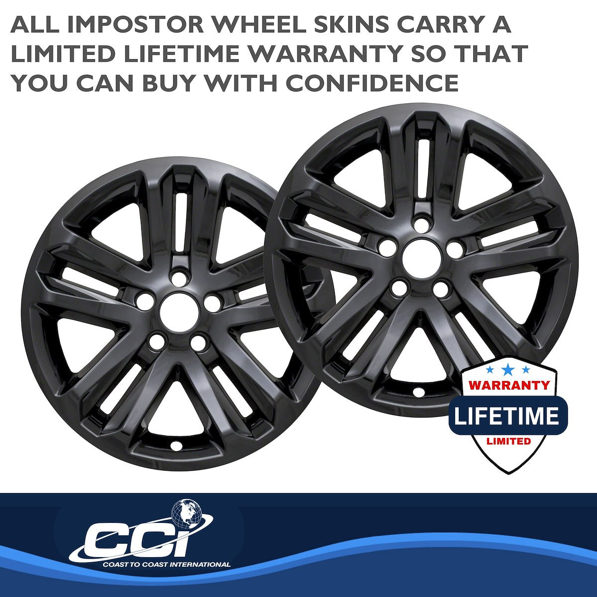 Coast2Coast Wheel Skin, 18 in, 5 Split Spokes, Gloss Black, Set Of 4 - IWCIMP370BLK