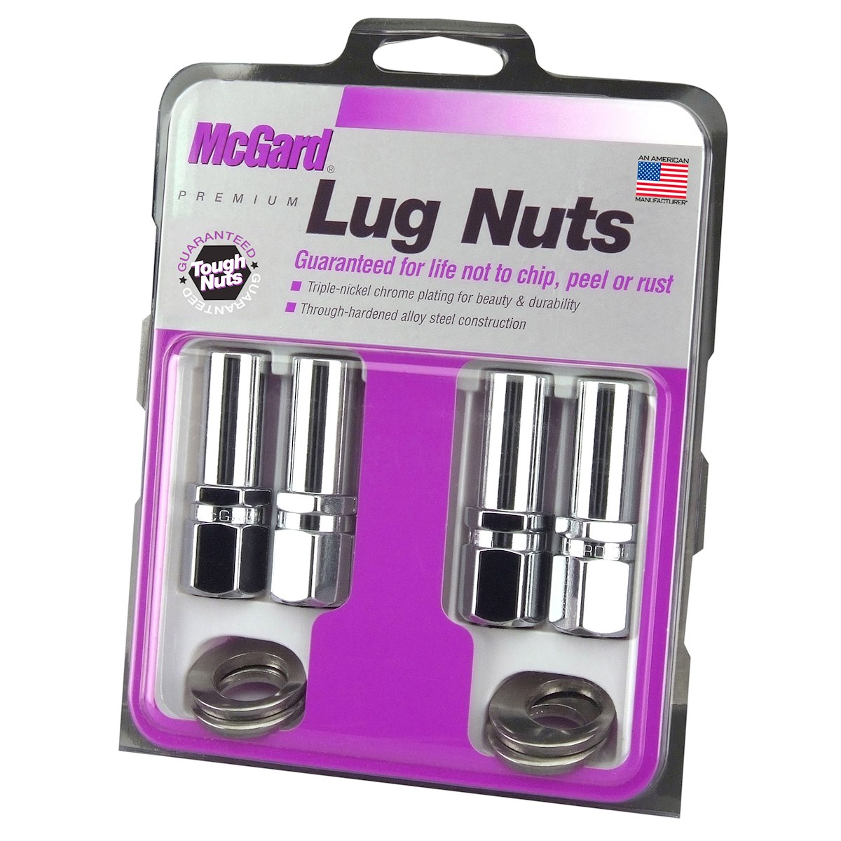 McGard Wheel Access Lug Nut, 1/2 in-20 Thread Size, 2.475 in Extra Long With 1-1/4 in Round Center Hole Washer, Chrome Plated, Set Of 4 - 63004