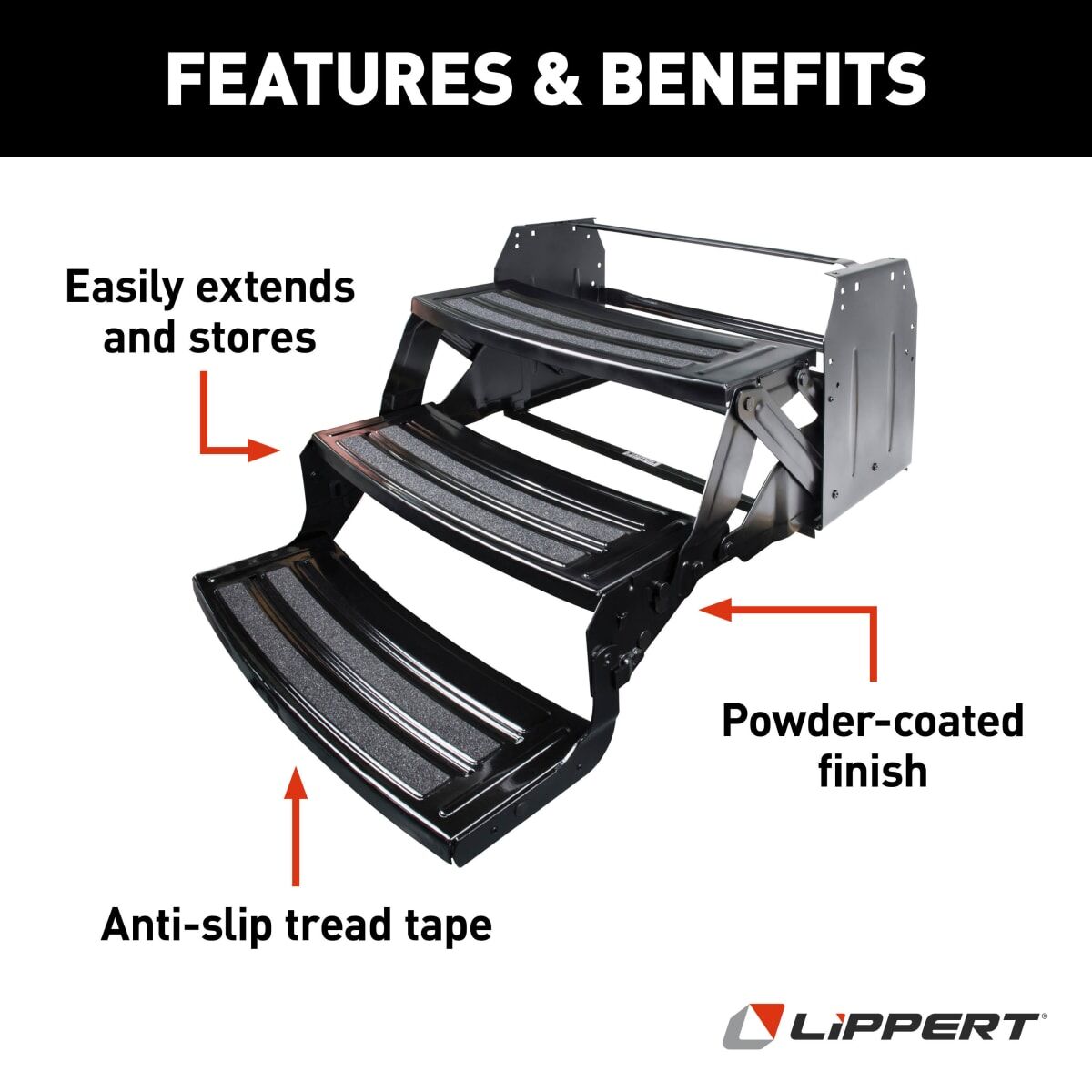 Lippert Entry Step, 3 Manual Folding Steps, 24 in Width x 7 in Depth, With 7 in Rise - 432687