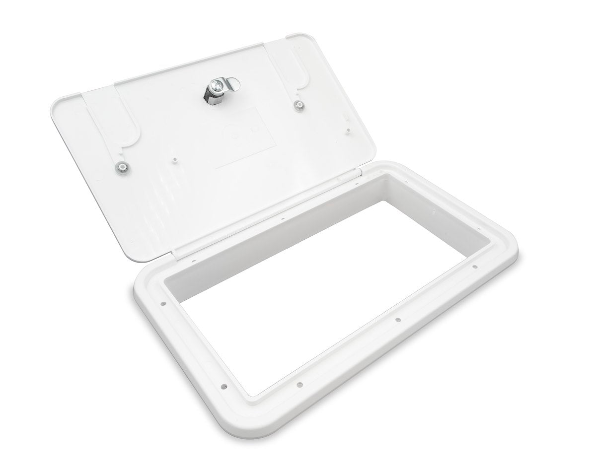 B&B Molders Electrical Cord Hatch, With 2 Vermin Doors To Accept 30/50 amp Power Cords, 6 in Height x 11-1/16 in Width Cutout Dimension - 94316