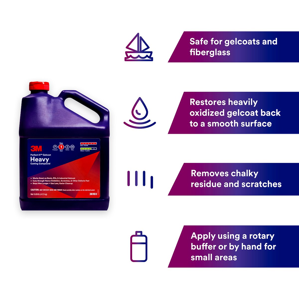 3M Rubbing Compound, For Removing Heavy Oxidation And P800 Scratches, White, 1 gal Can - 36103