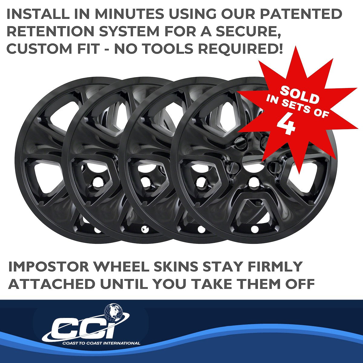 Coast2Coast Wheel Skin, 17 in, 5 Spokes, Gloss Black, Set Of 4 - IWCIMP365BLK