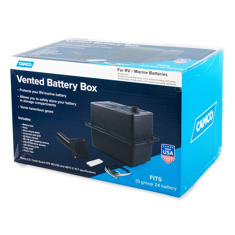 Camco Battery Box, Fits Group 24 Batteries, 14-7/8 in Height x 9-5/8 in Width x 10-1/4 in Depth, Black - 55371