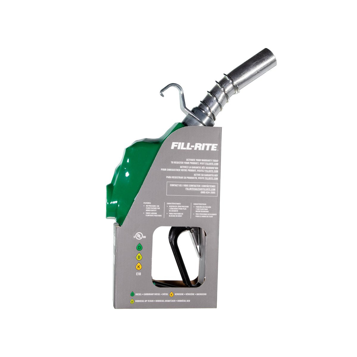 Fill-Rite Liquid Transfer Tank Pump Nozzle, Use For Gasoline/Diesel/E15/Biodiesel Up To B20/Kerosene, 5 To 25 gal Per Minute, 1 in Inlet - SDN100GAN