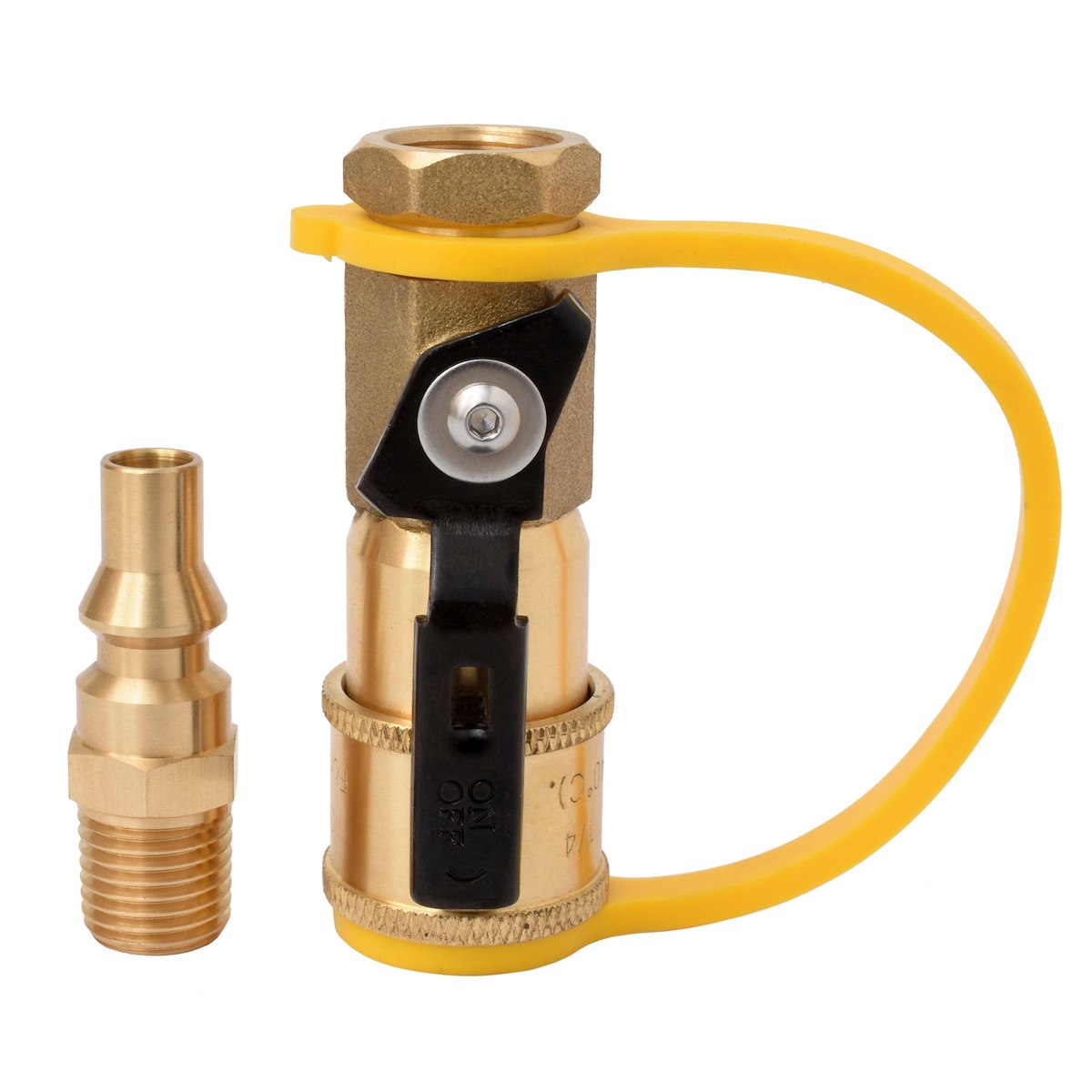 Flame King Propane Adapter Fitting, 1/4 in Female NPT x Female Quick Connect Shutoff Valve, Brass - AB226