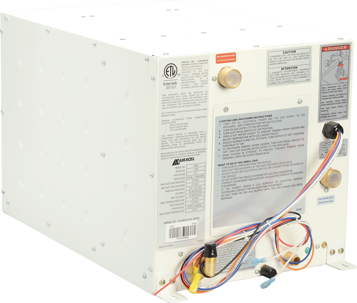 Suburban Mfg Water Heater, Model IW60RL, 1/2 gal Internal Water Tank, 60,000 BTU - 5280A