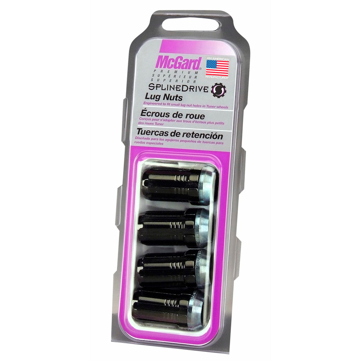 McGard Wheel Access Lug Nut, 14 Millimeter X 1.5 Thread Size, 1.648 in Overall Length, 7 Spline, Set Of 4 - 65315BK