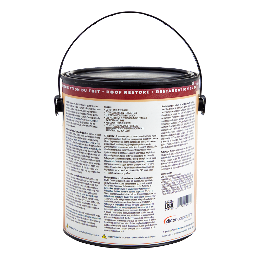 Dicor Corp. Roof Coating, 350 Square ft, White, 1 gal Can - RP-FRC-1