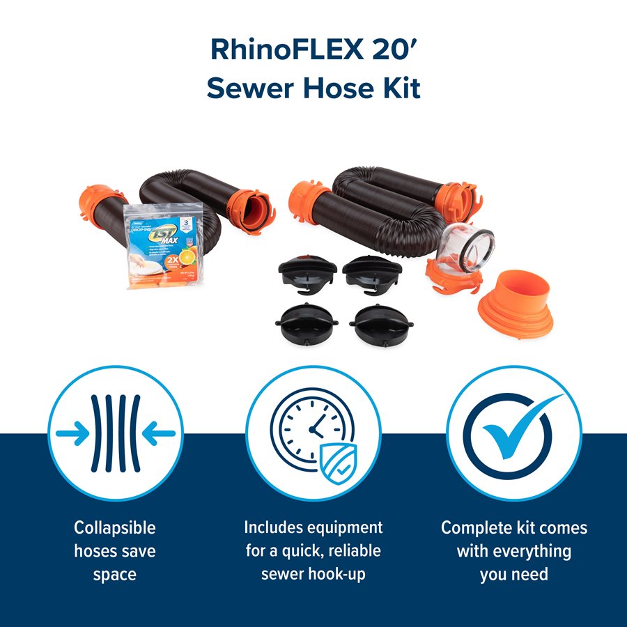 Camco Sewer Hose, 20 ft Extended Length, 3 in Diameter, 23 Mil Polyolefin Reinforced With Steel Wire - 39741