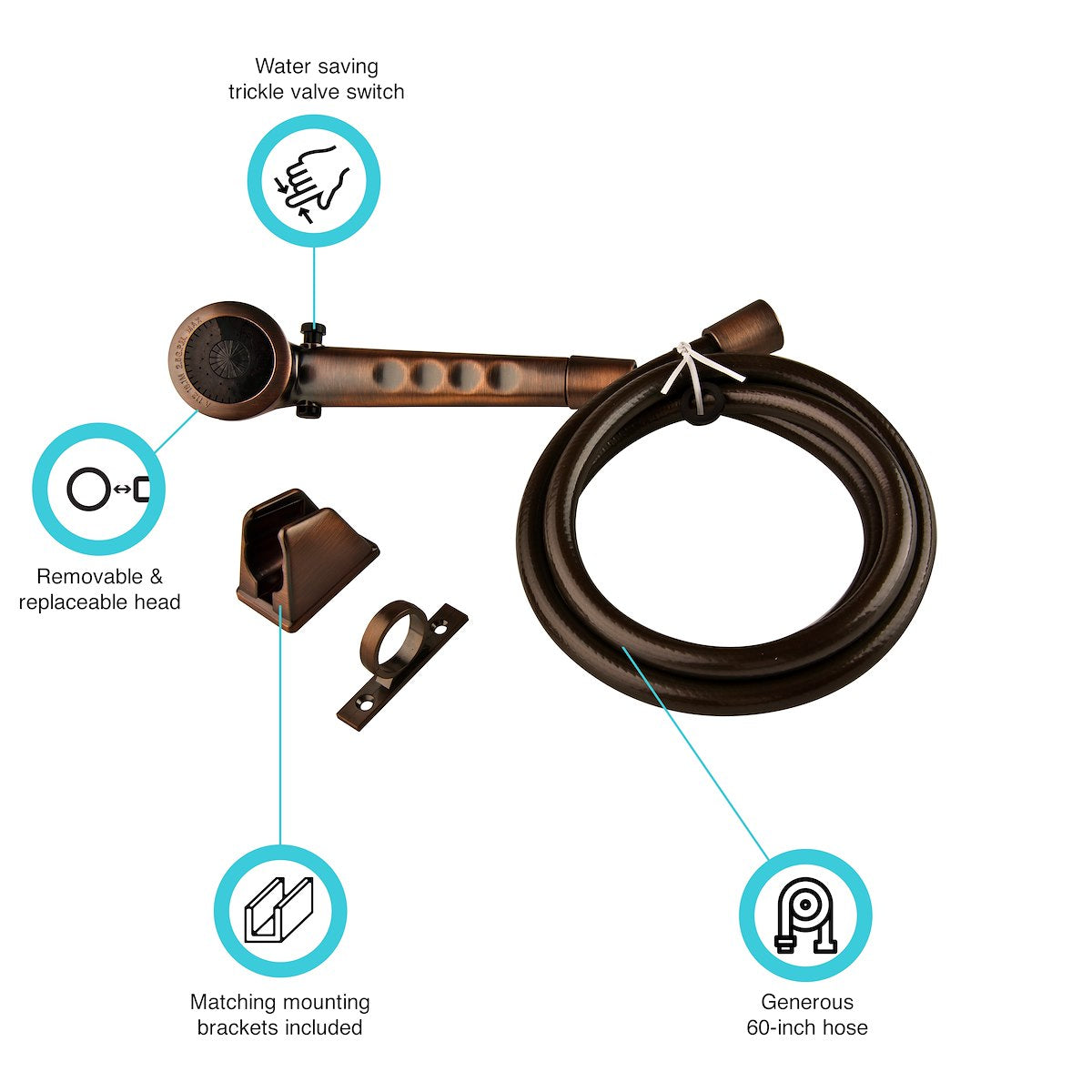 Dura Faucet Shower Head, Hand-Held With 60 in Reinforced Vinyl Hose - DF-SA130-ORB