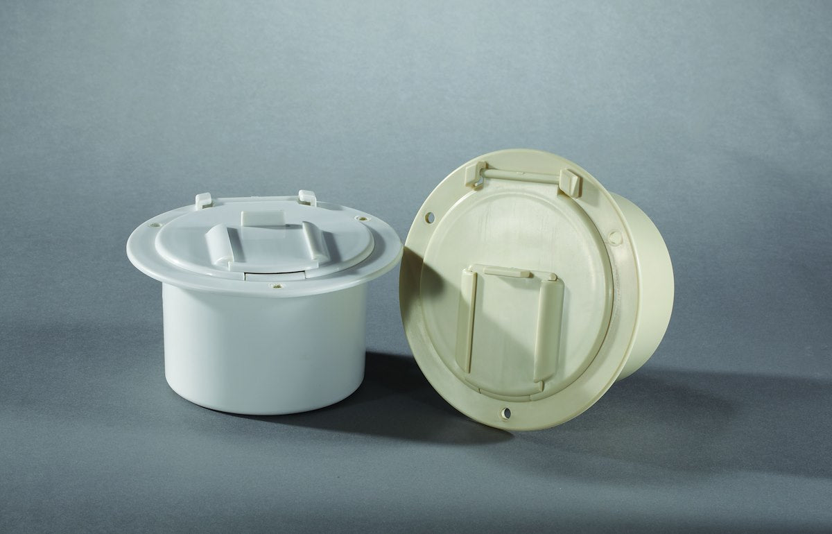 RV Designer Electrical Cord Hatch, For Use With Up To 50 amp Cords, 4.6 in x 2.6 in Overall Dimensions, 3.5 in Cut Out Dimension - B130